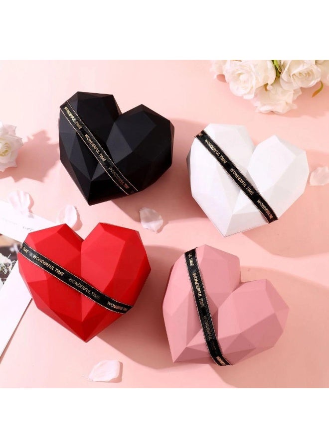 صندوق هدايا على شكل قلب مضلع، حجم كبير، لون أسود، مع بطانة مخملية من الداخل، مثالي للمجوهرات والهدايا الرومانسية - Image 1