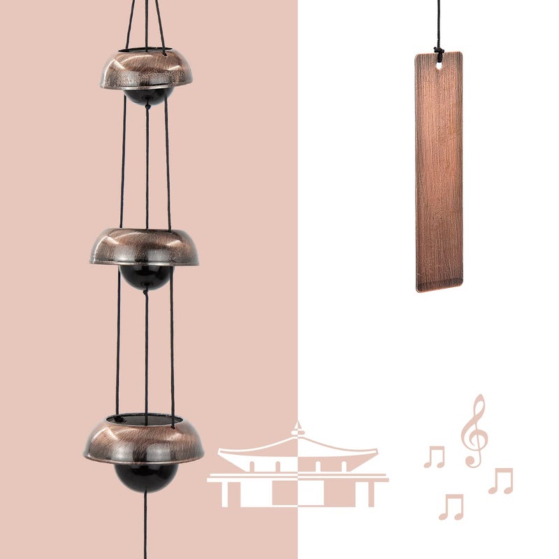 ASTARIN ASTARIN Temple Wind Chime Red Copper Wind Chimes with 3 Bells Feng Shui Wind Chimes for Home Yard Outdoor Decoration A Great Memorial Wind Chime for Someone Who Loves Peace