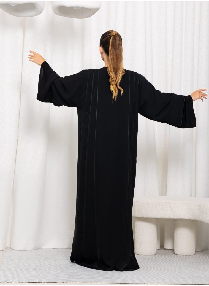 Nikias - Black Nida Pipping Work Abaya - Image 1