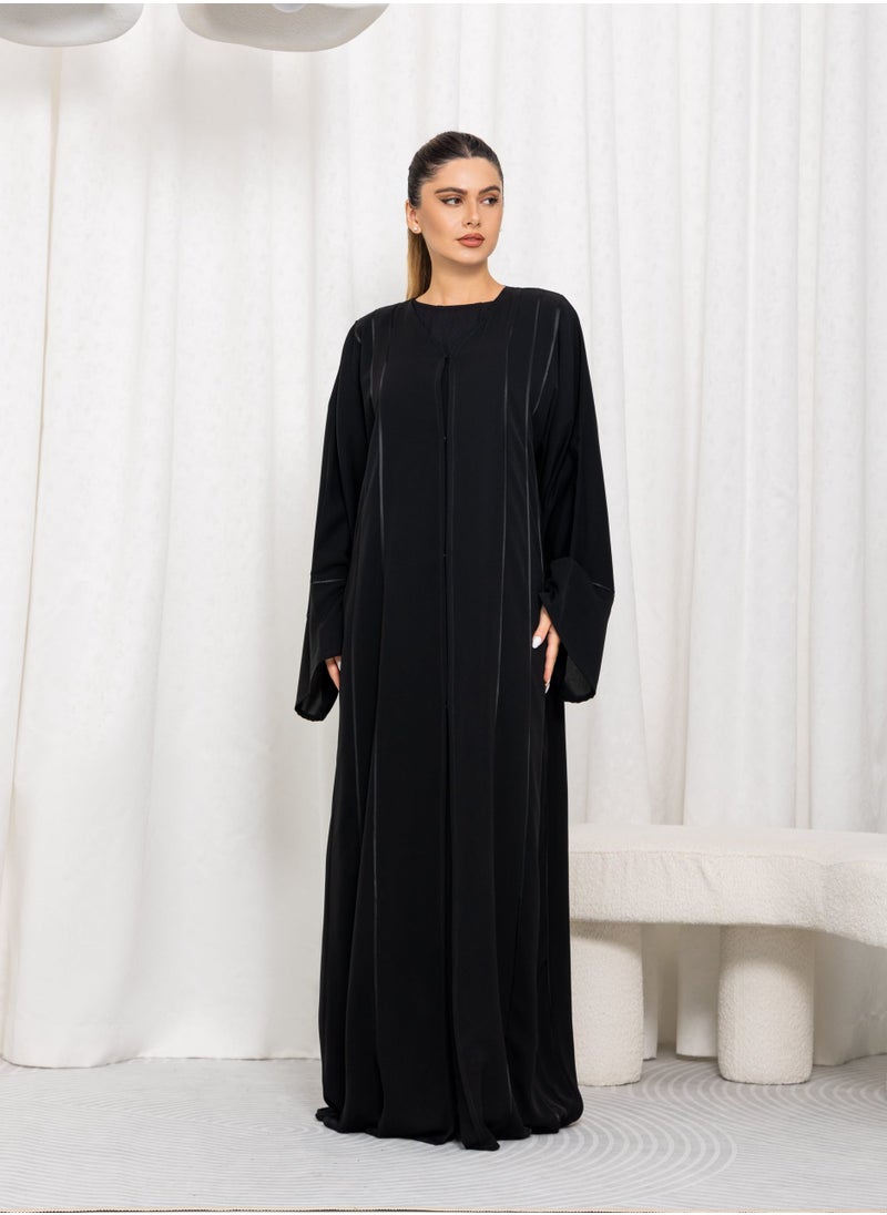 Nikias - Black Nida Pipping Work Abaya - Image 1