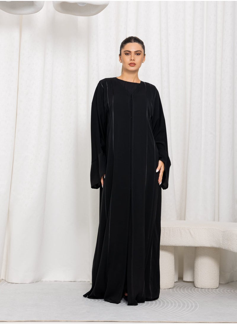 Nikias - Black Nida Pipping Work Abaya - Image 1