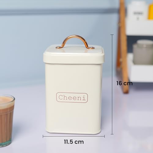 MARKET 99 Metal Chai & Cheeni Storage Jar Set of 2 (1000 ML & 1700 ML) | White Kitchen Containers | Tea and Sugar Storage Canisters | Stylish Food Storage Jars for Kitchen Organization - Image 4