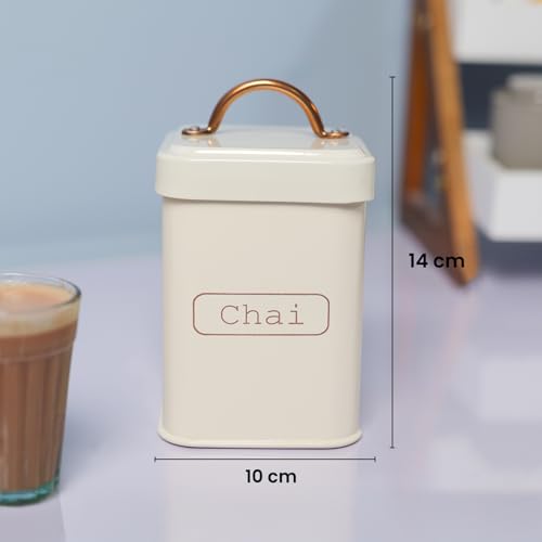 MARKET 99 Metal Chai & Cheeni Storage Jar Set of 2 (1000 ML & 1700 ML) | White Kitchen Containers | Tea and Sugar Storage Canisters | Stylish Food Storage Jars for Kitchen Organization - Image 5