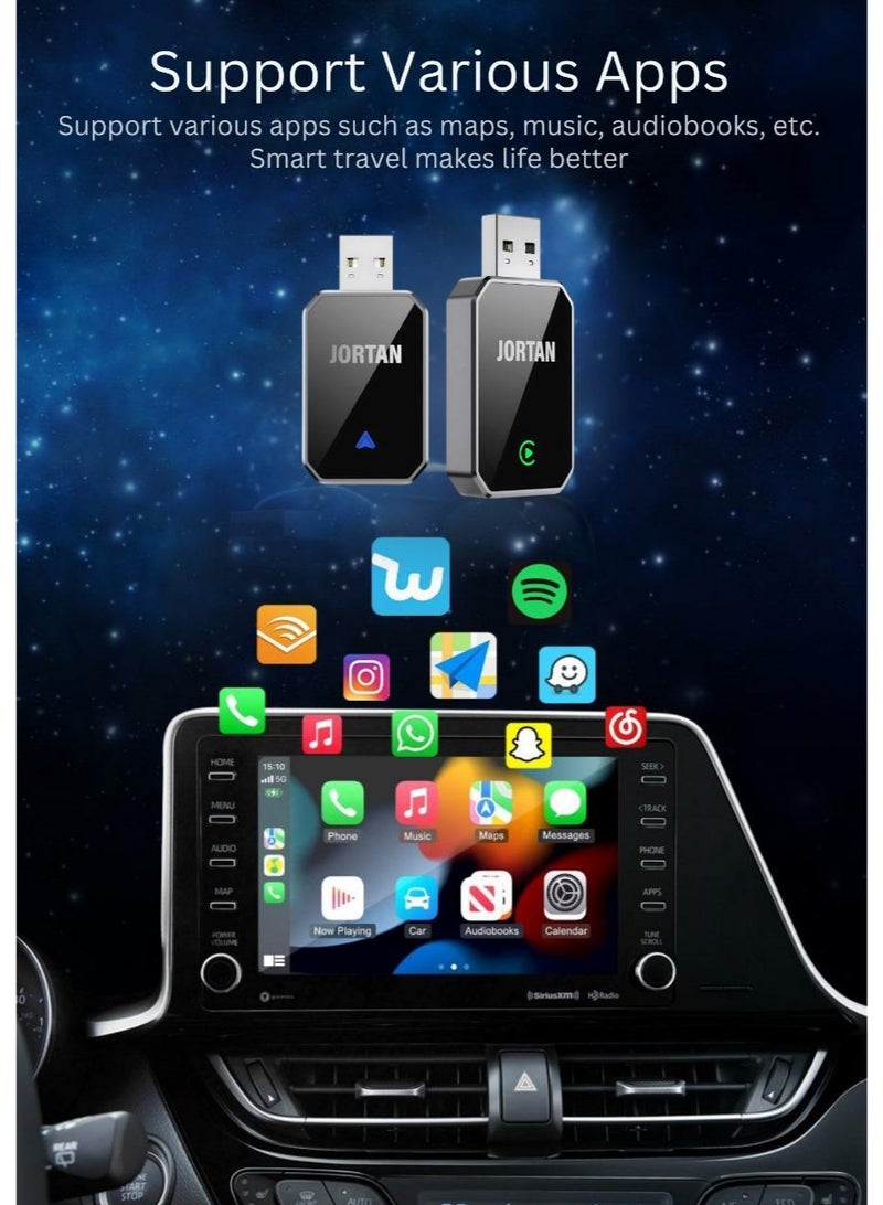 جورتان محول لاسلكي 2 في 1 لأندرويد أوتو وأبل كار بلاي، سهل التركيب، Wi-Fi 6 وBluetooth 5.2، متوافق مع iPhone 6+ / Android 11+، يشمل USB-A/Type-C - Image 2