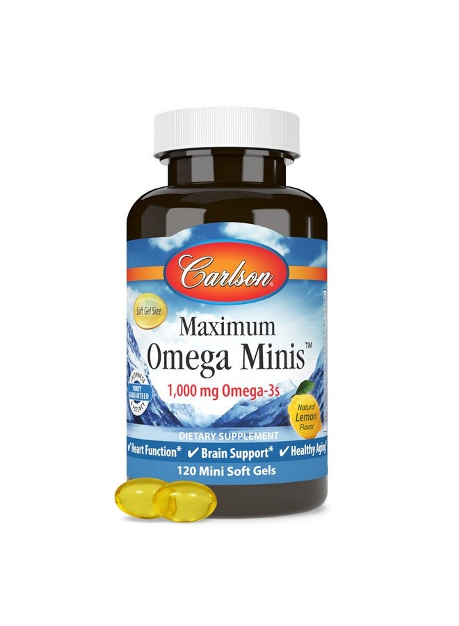Carlson كارلسون - أوميغا ماكسيموم ميني، 1000 ملغ أوميغا-3، دعم وظيفة القلب، دعم الدماغ والشيخوخة الصحية، ليمون، 120 كبسولة لينة صغيرة - Image 5