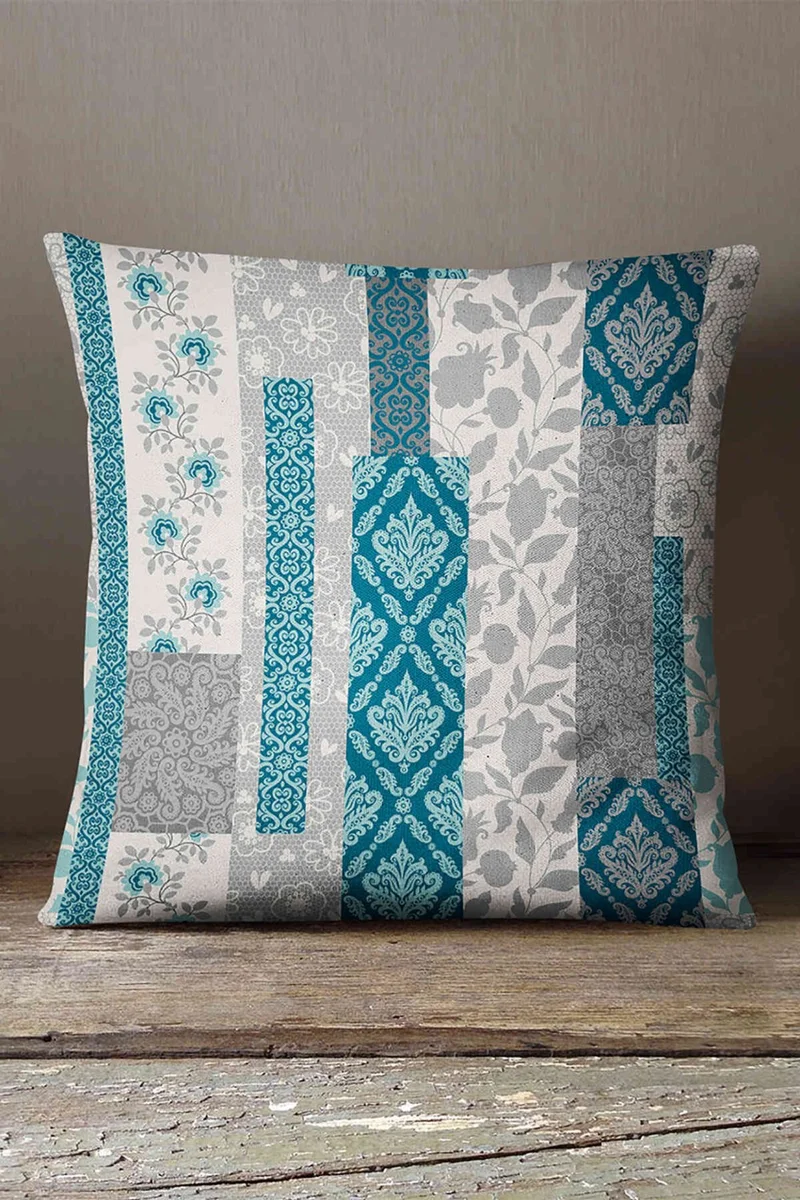 İnsense Home Velvet Babyface Turquoise Gray Ethnic Patterned Throw Pillow Pillow Case - CGH114