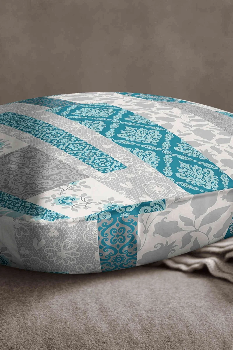 İnsense Home Velvet Babyface Turquoise Gray Ethnic Patterned Throw Pillow Pillow Case - CGH114