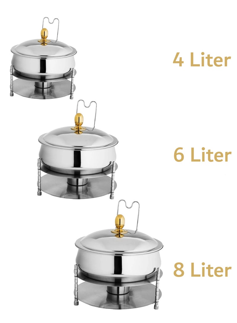 Maxima High Quality Stainless Steel Buffet Food Warmer Silver With Golden Knob Multi Sizes 4L / 6L / 8L - Image 3