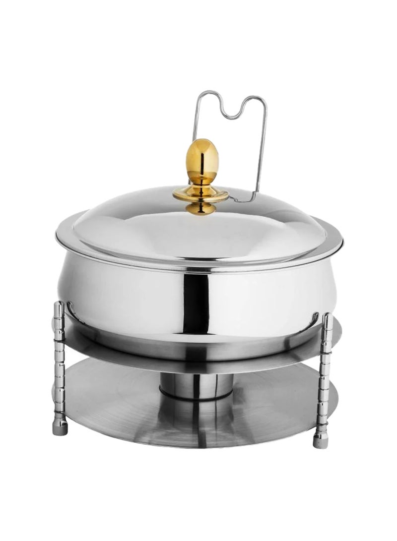 Maxima High Quality Stainless Steel Buffet Food Warmer Silver With Golden Knob Multi Sizes 4L / 6L / 8L - Image 1