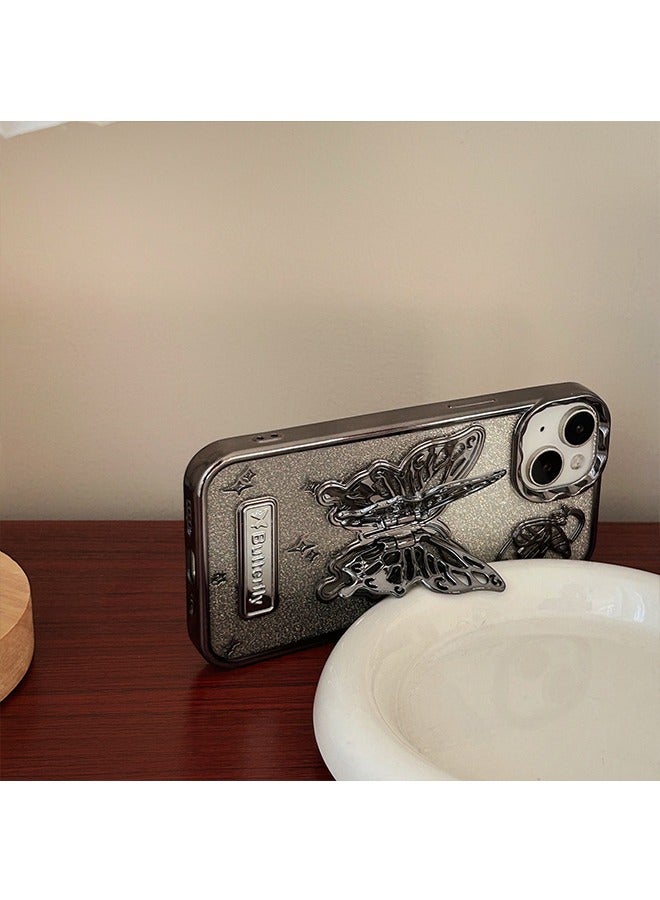 BUTTERFLY Compatible with iPhone15 Case,Gradation Glitter and Super Cool Metallic feel 3D Butterfly With fully wrapped edge protects the phone case Girly Phone Case for Women Black - Image 2