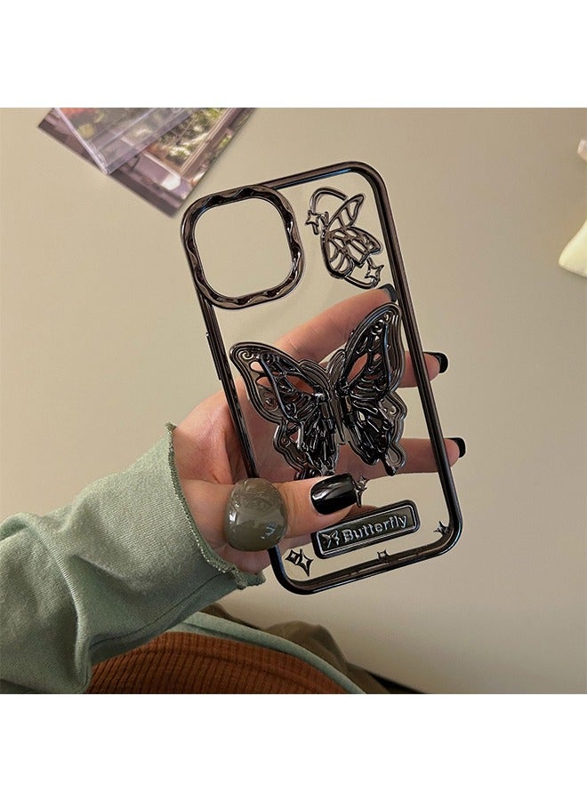 BUTTERFLY Compatible with iPhone15 Case,Gradation Glitter and Super Cool Metallic feel 3D Butterfly With fully wrapped edge protects the phone case Girly Phone Case for Women Black - Image 3
