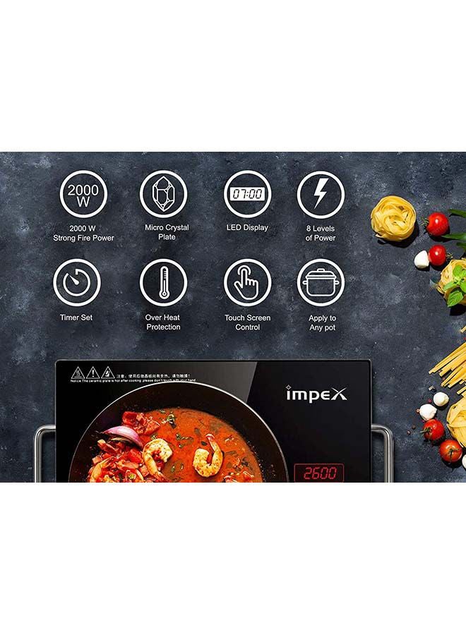 Impex Infrared Induction Cooktop-Touch & Knob Control, Micro Crystal Plate, 4-Digit LED Display, 4-Hour Timer, 8 Power Levels, Various Temperature Levels, Compatible with All Cookware And Over heat protection 1 IR 2703 Black - Image 4