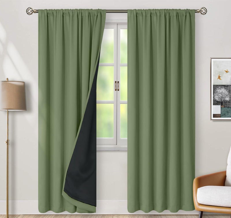 BGment Grass Green 100% Blackout Curtains with Reducing Noise Liner  84 Inch Curtains Rod Pocket and Back Tab Double Layer Full Room Darkening Window Curtain for Bedroom  2 Panels  Each 52 x 84 Inch - Image 2