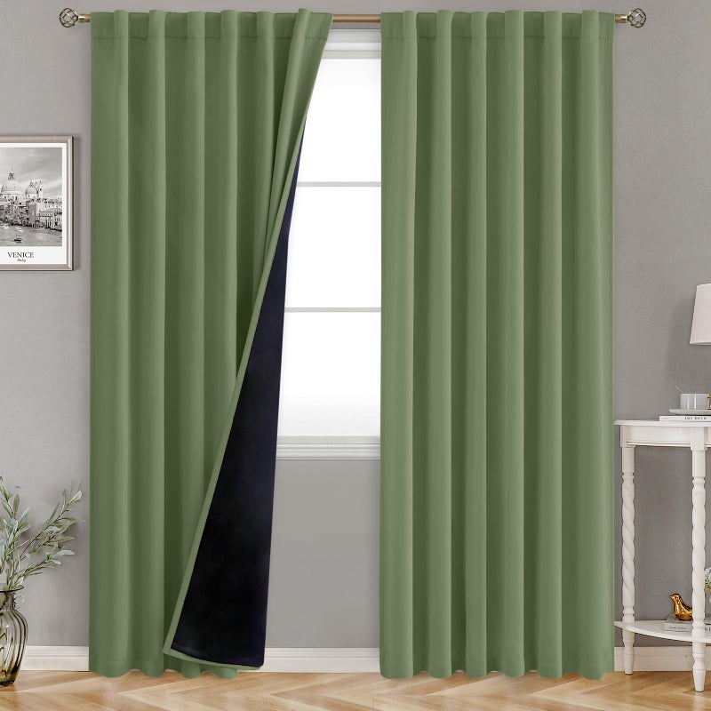BGment Grass Green 100% Blackout Curtains with Reducing Noise Liner  84 Inch Curtains Rod Pocket and Back Tab Double Layer Full Room Darkening Window Curtain for Bedroom  2 Panels  Each 52 x 84 Inch - Image 1