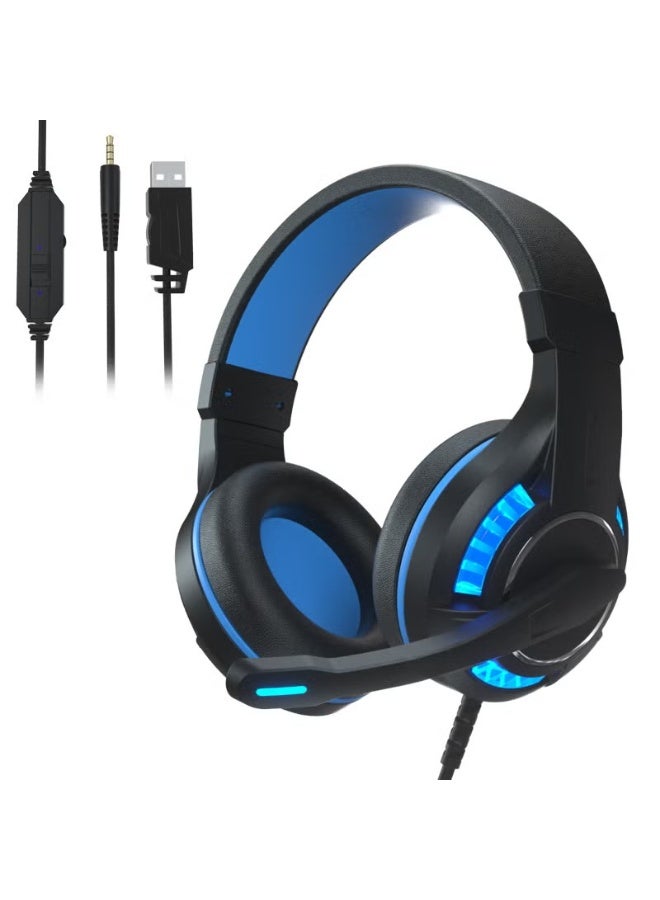Gaming Headset with Noise Cancelling Microphone, Wired Stereo Over Ear Gaming Headphones for PC PS5 PS4 Xbox One Laptop Mac, Soft Memory Foam Ear Cushions, 3.5mm Audio Jack, Black Blue - Image 1