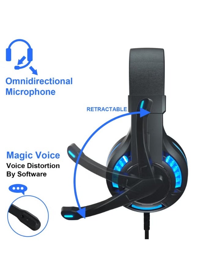 Gaming Headset with Noise Cancelling Microphone, Wired Stereo Over Ear Gaming Headphones for PC PS5 PS4 Xbox One Laptop Mac, Soft Memory Foam Ear Cushions, 3.5mm Audio Jack, Black Blue - Image 5