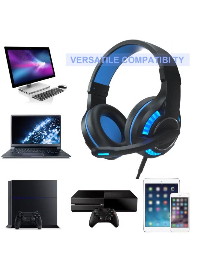 Gaming Headset with Noise Cancelling Microphone, Wired Stereo Over Ear Gaming Headphones for PC PS5 PS4 Xbox One Laptop Mac, Soft Memory Foam Ear Cushions, 3.5mm Audio Jack, Black Blue - Image 4