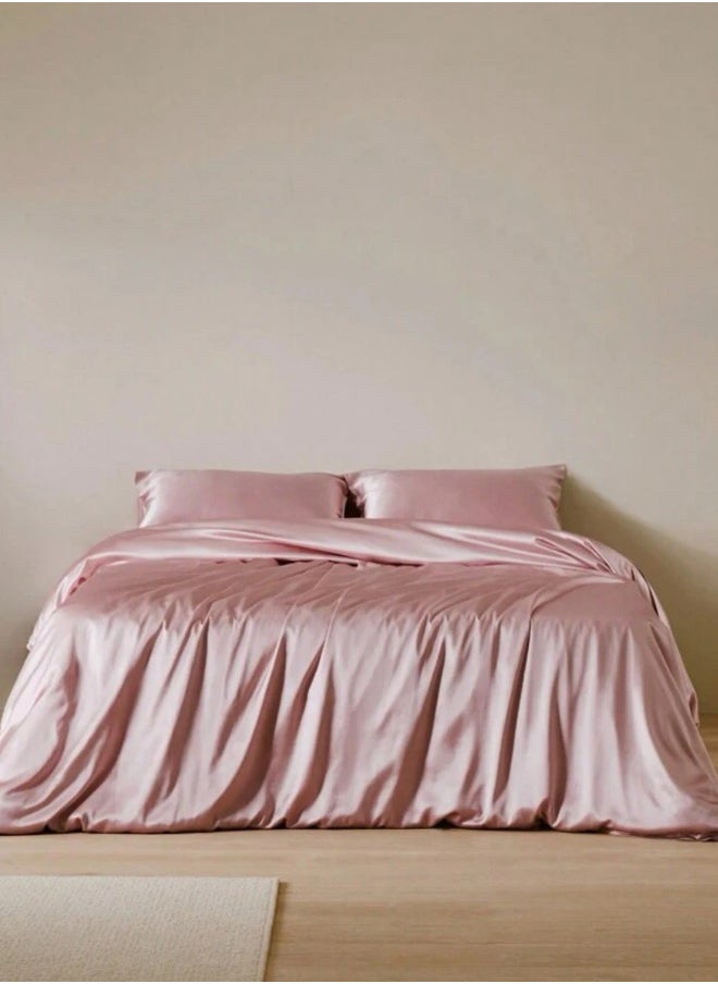 LUNA Home - Silky Satin King Size 6 Piece Duvet Cover Set Plain Pink - Image 1