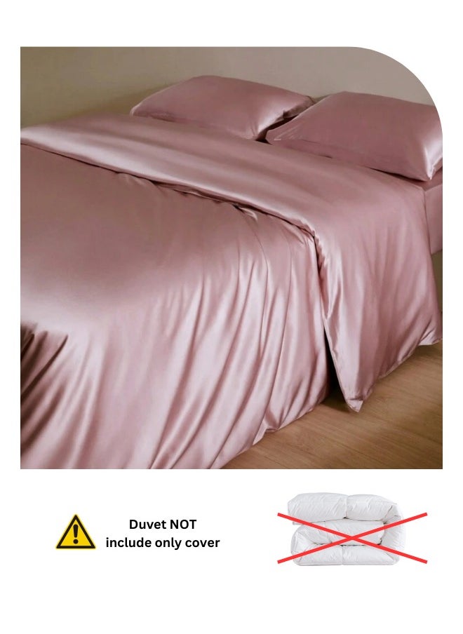 LUNA Home - Silky Satin King Size 6 Piece Duvet Cover Set Plain Pink - Image 1