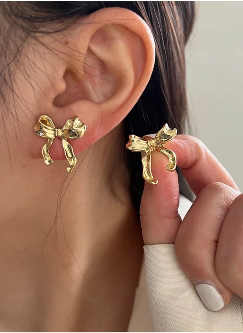 sixtyfour - Stylish 18k Gold Plated Bow Earrings For Women - Image 1