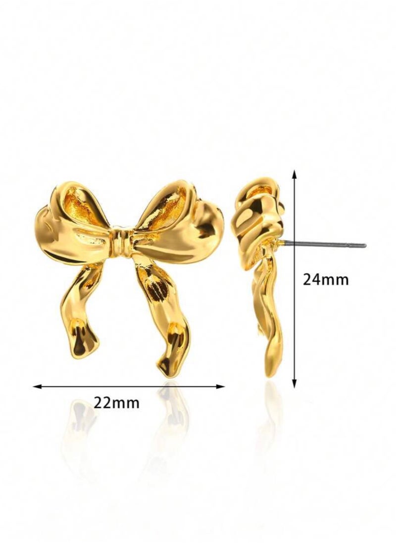 sixtyfour - Stylish 18k Gold Plated Bow Earrings For Women - Image 1