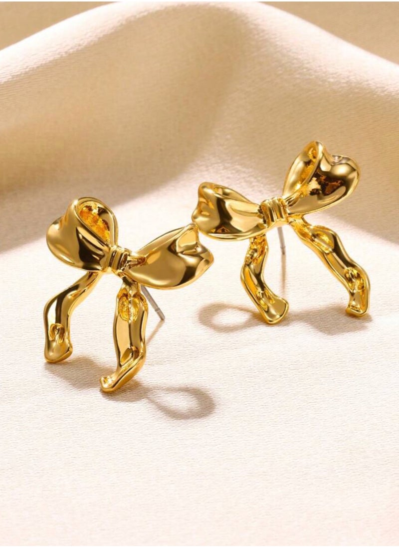 sixtyfour - Stylish 18k Gold Plated Bow Earrings For Women - Image 1