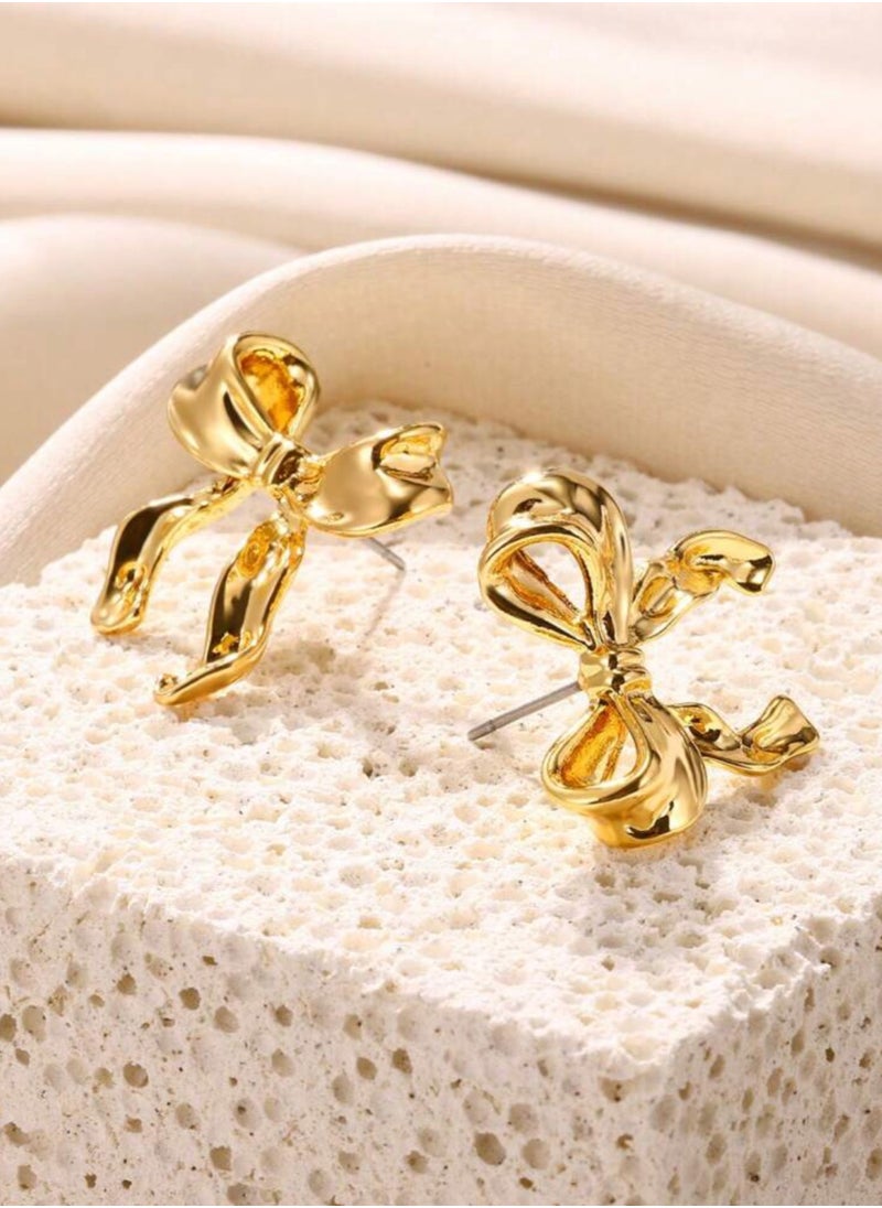 sixtyfour - Stylish 18k Gold Plated Bow Earrings For Women - Image 1