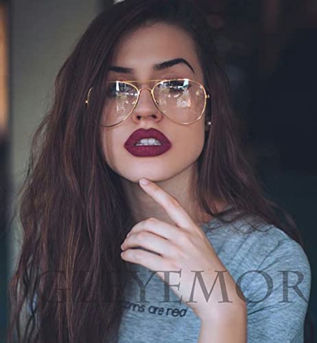 Gleyemor Classic Aviator Blue Light Glasses for Women Men, Metal Frame Clear Lens Eyeglasses (Gold) - Image 4