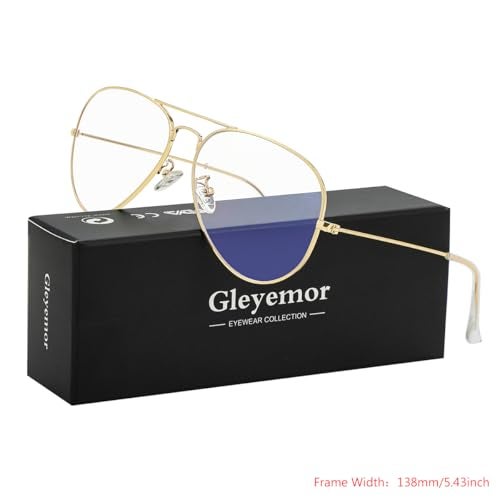 Gleyemor Classic Aviator Blue Light Glasses for Women Men, Metal Frame Clear Lens Eyeglasses (Gold) - Image 5