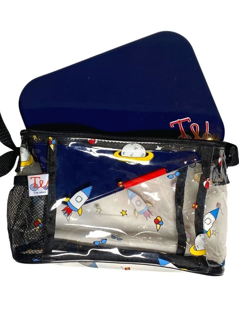 Tiny Wheel Kids Clear PVC Space Lunch Bag Black, Transparent Meal Bag with Carrying Strap & Side Mesh Bottle Pocket, Easy to Clean for School - Image 3