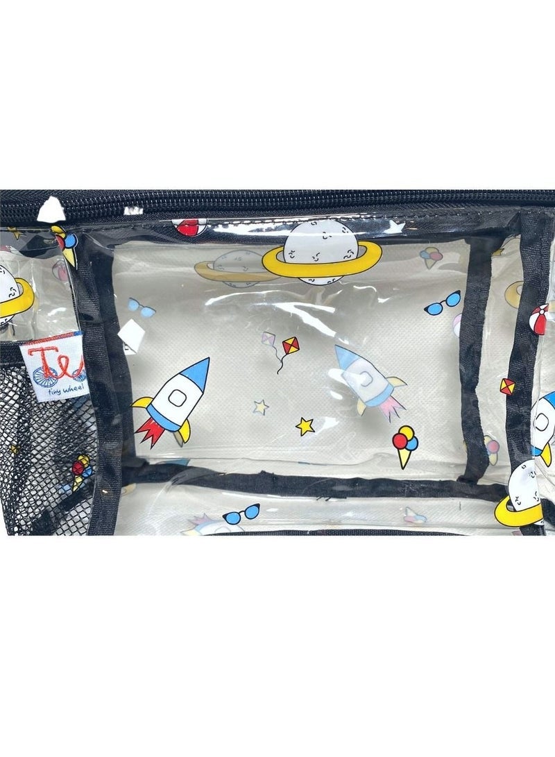 Tiny Wheel Kids Clear PVC Space Lunch Bag Black, Transparent Meal Bag with Carrying Strap & Side Mesh Bottle Pocket, Easy to Clean for School - Image 2