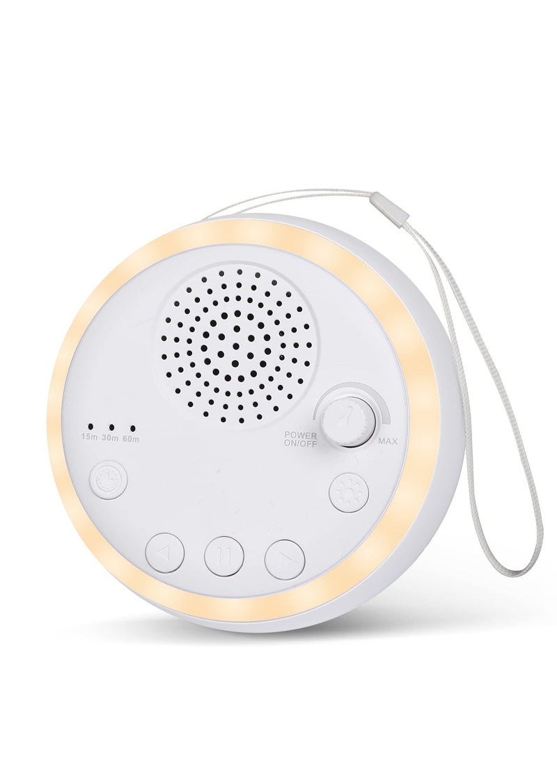 Portable Sleep Sound Machine for Baby Adult, 16 Soothing Noise Maker with Night Light, Travel White Features Battery, 3 Timer & Memory Function, Therapy