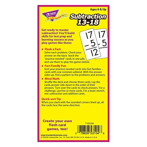 Trend Enterprises: Subtraction 13-18 Skill Drill Flash Cards, Exciting Way for Everyone to Learn, Self-Checking Design, Great for Skill Building and Test Prep, 99 Cards Included, Ages 6 and Up - Image 5