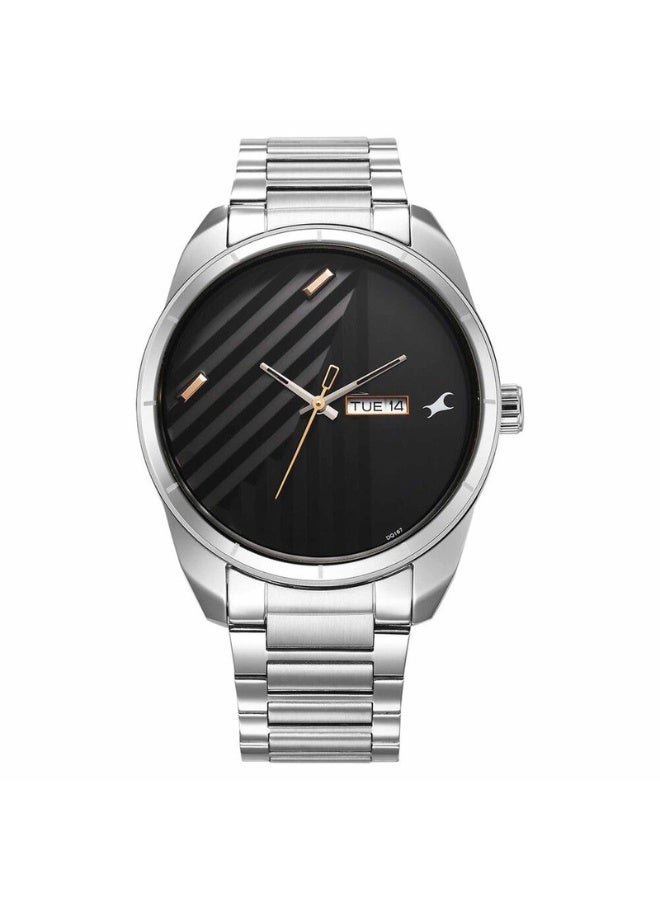 fastrack Fleek Men’s Watch 3313SM01 – Black Dial, Silver Stainless Steel Strap, Quartz, Day & Date - Image 1