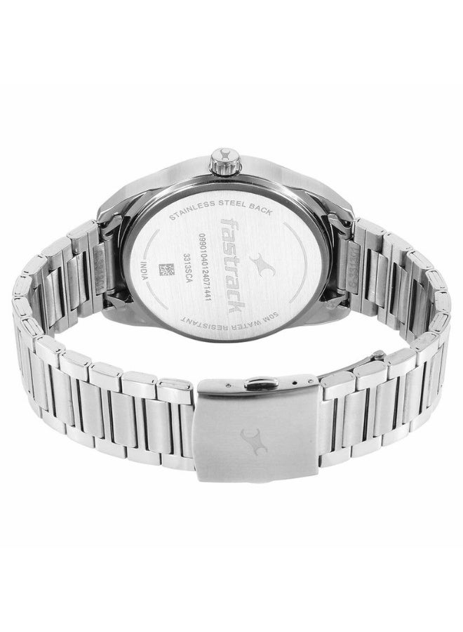 fastrack Fleek Men’s Watch 3313SM01 – Black Dial, Silver Stainless Steel Strap, Quartz, Day & Date - Image 5