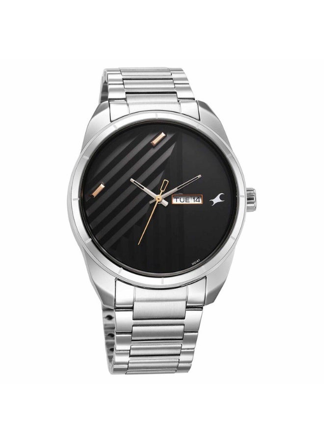 fastrack Fleek Men’s Watch 3313SM01 – Black Dial, Silver Stainless Steel Strap, Quartz, Day & Date - Image 2