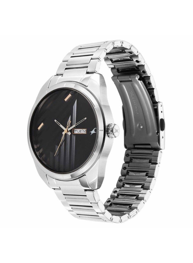 fastrack Fleek Men’s Watch 3313SM01 – Black Dial, Silver Stainless Steel Strap, Quartz, Day & Date - Image 3