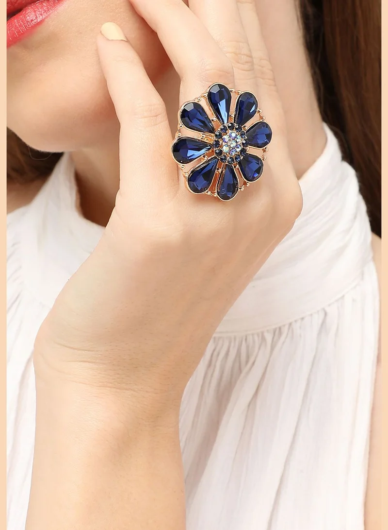 SOHI Gold Plated Party Designer Stone Ring For Women