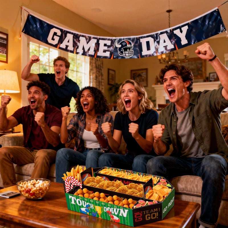 Yotako Football Party Decorations for Game Day Celebration â€“Tailgate Essentials, Football Party Supplies Kit Medium 17X10 Inch Football Snack Stadium Tray, 9 Compartment Food Tray Set - Image 5
