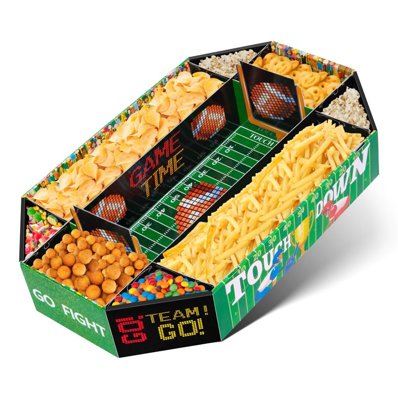 Yotako Football Party Decorations for Game Day Celebration â€“Tailgate Essentials, Football Party Supplies Kit Medium 17X10 Inch Football Snack Stadium Tray, 9 Compartment Food Tray Set - Image 1