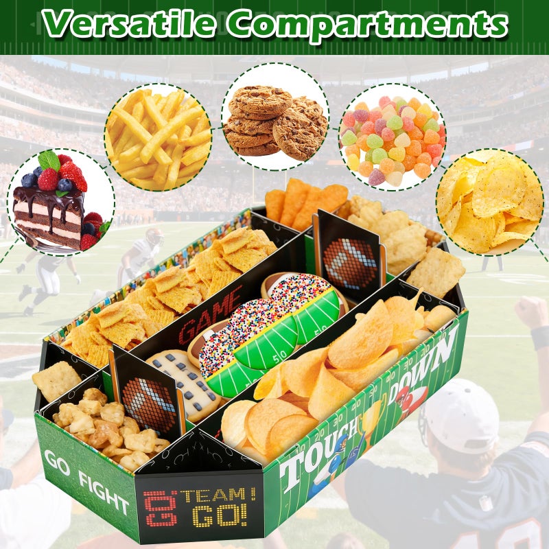 Yotako Football Party Decorations for Game Day Celebration â€“Tailgate Essentials, Football Party Supplies Kit Medium 17X10 Inch Football Snack Stadium Tray, 9 Compartment Food Tray Set - Image 4
