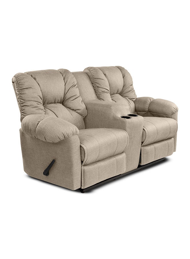 AMERICAN POLO Double Linen Upholstered Recliner Chair with Cups Holder - Light Beige - 205x100x85cm - Image 2