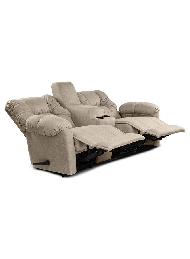 AMERICAN POLO Double Linen Upholstered Recliner Chair with Cups Holder - Light Beige - 205x100x85cm - Image 5