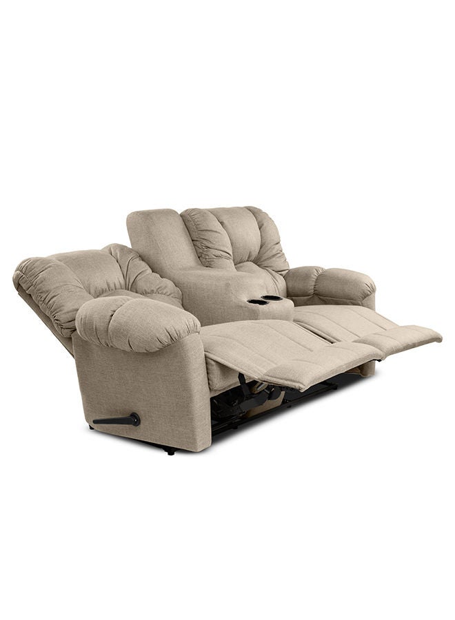 AMERICAN POLO Double Linen Upholstered Recliner Chair with Cups Holder - Light Beige - 205x100x85cm - Image 4