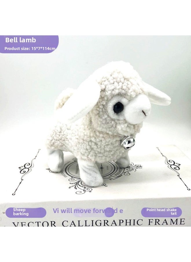 Generic Simulation Sound Electric Lamb Plush Lamb Walking Will Call WAG Tail With Bell Doll Sheep Children's Toy-Color:White Lamb  - Image 1