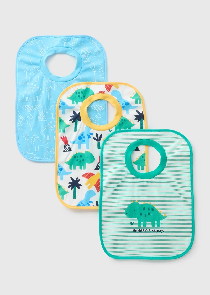 Matalan 3 Pack Kids Blue Dino Bibs