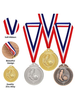 9 Pack Soccer Medals for Kids, Metals Gold Award Medals Suitable Red, White, and Blue Stripes 15.5" Ribbon, for Sports competitions Celebration and Party Favors - view 2