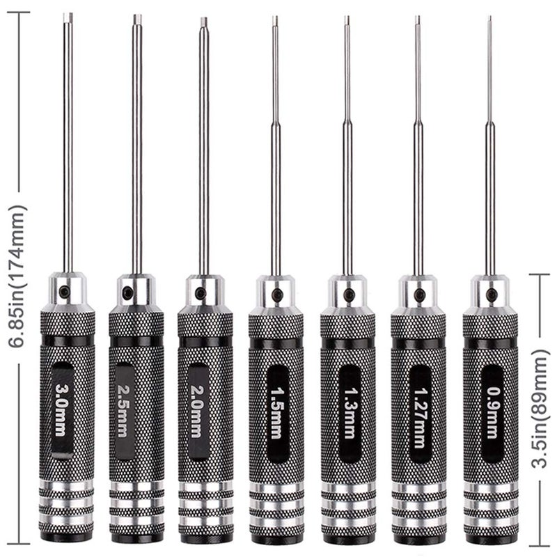 Hobbypark 7pcs Hex Screw Driver Set RC Tools Kit 0.9mm 1.27mm 1.3mm 1.5mm 2.0mm 2.5mm 3.0mm Hexagon Screwdriver for Traxxas Arrma Axial Losi Redcat RC Quadcopter Helicopter FPV Racing Drone Models - Image 3