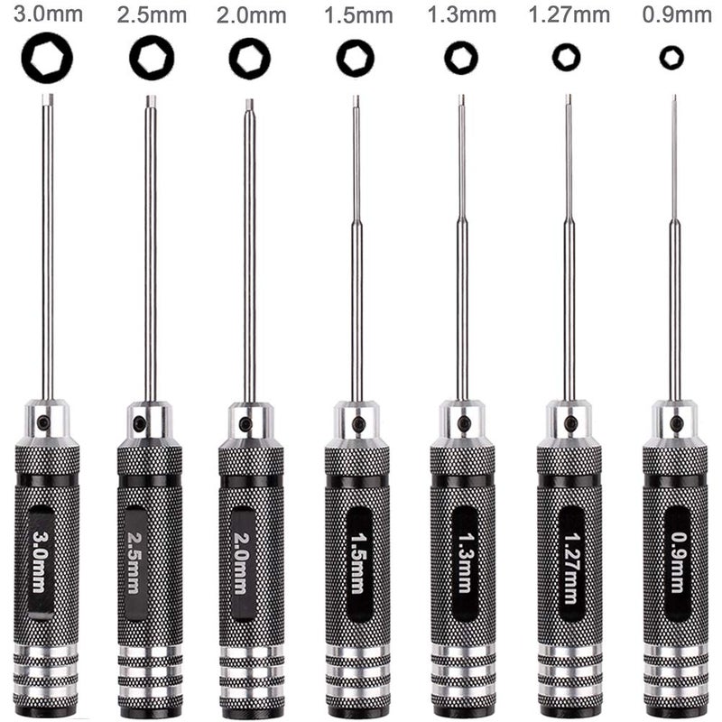 Hobbypark 7pcs Hex Screw Driver Set RC Tools Kit 0.9mm 1.27mm 1.3mm 1.5mm 2.0mm 2.5mm 3.0mm Hexagon Screwdriver for Traxxas Arrma Axial Losi Redcat RC Quadcopter Helicopter FPV Racing Drone Models - Image 1