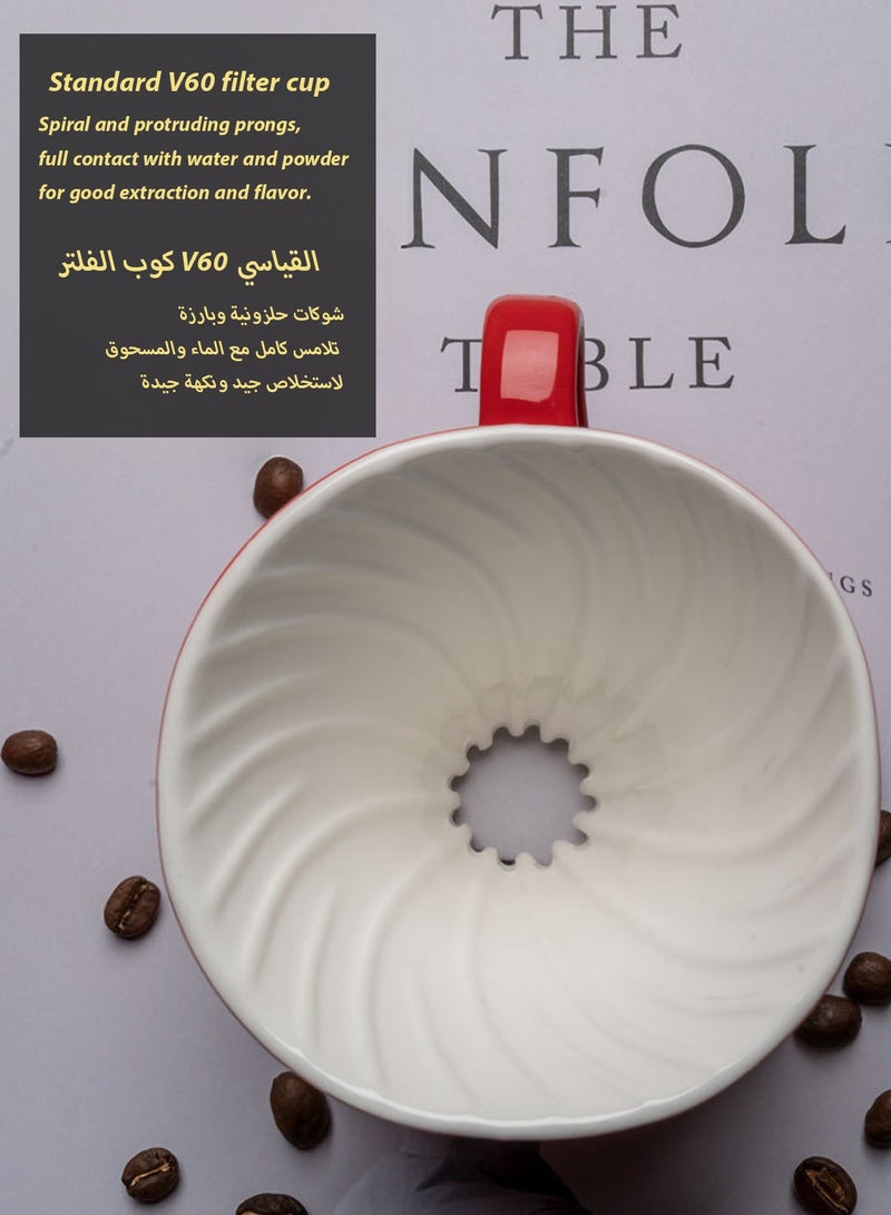 ليكتو كافت قطّارة قهوة سيراميك V60, صانعة قهوة يدوية للسكب في المنزل والتخييم، هدية ملونة مع فلاتر قابلة لإعادة الاستخدام، وحامل للتنقيط وإبريق تقديم, مقاس V02  - Image 2